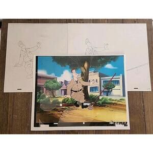 BACK TO THE FUTURE Hand-Painted + Drawn 12.5x10.5 Cartoon Animation Cel DeLorean